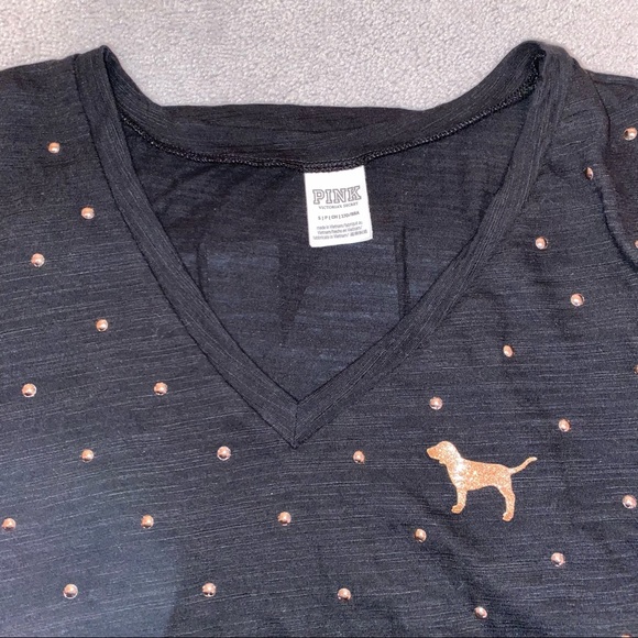 PINK V Neck Tee with Rose Gold Bling! - Picture 3 of 9